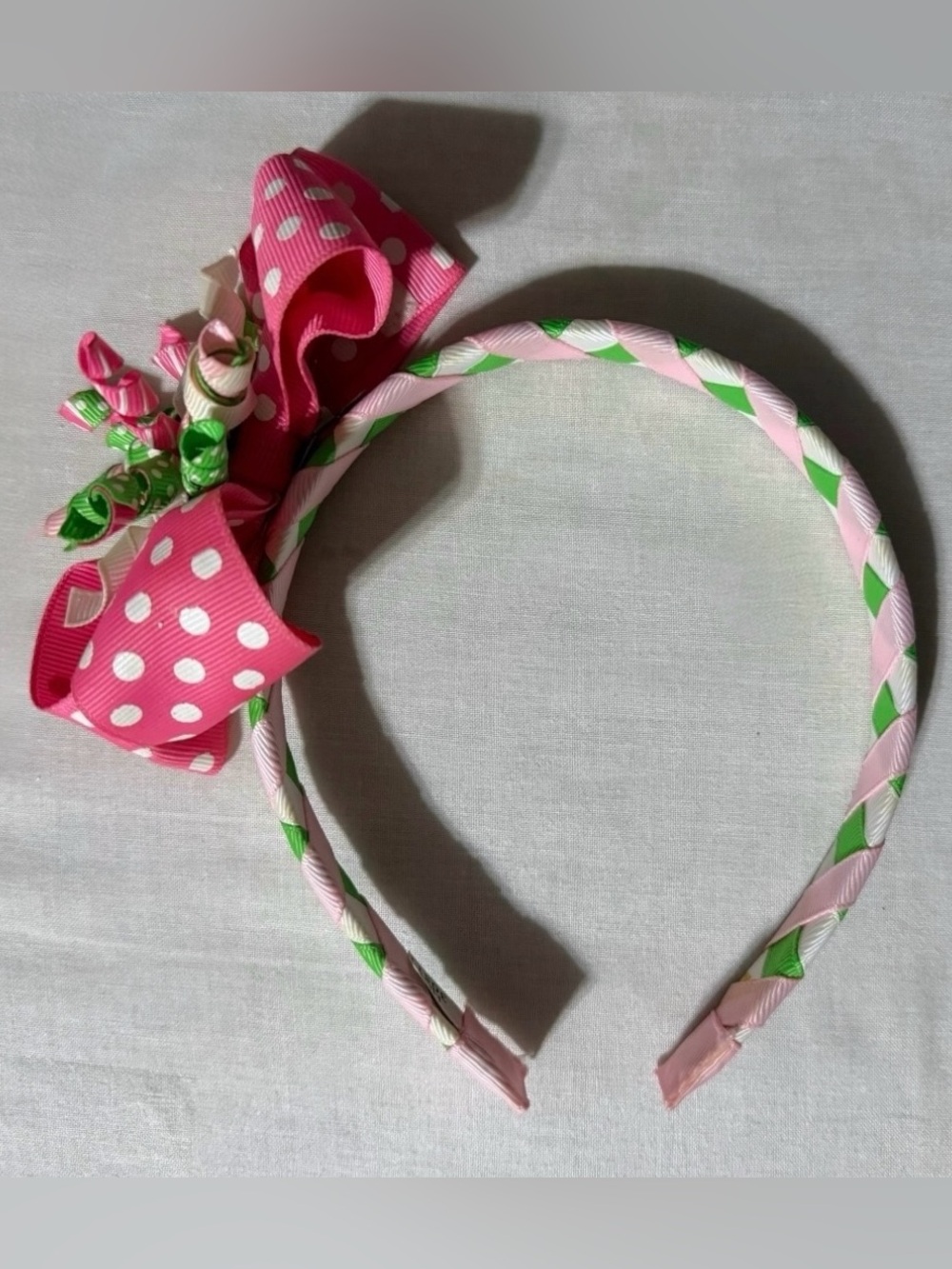 Mud Pie Pink & Green Headband with Detachable Polka Dot Bow